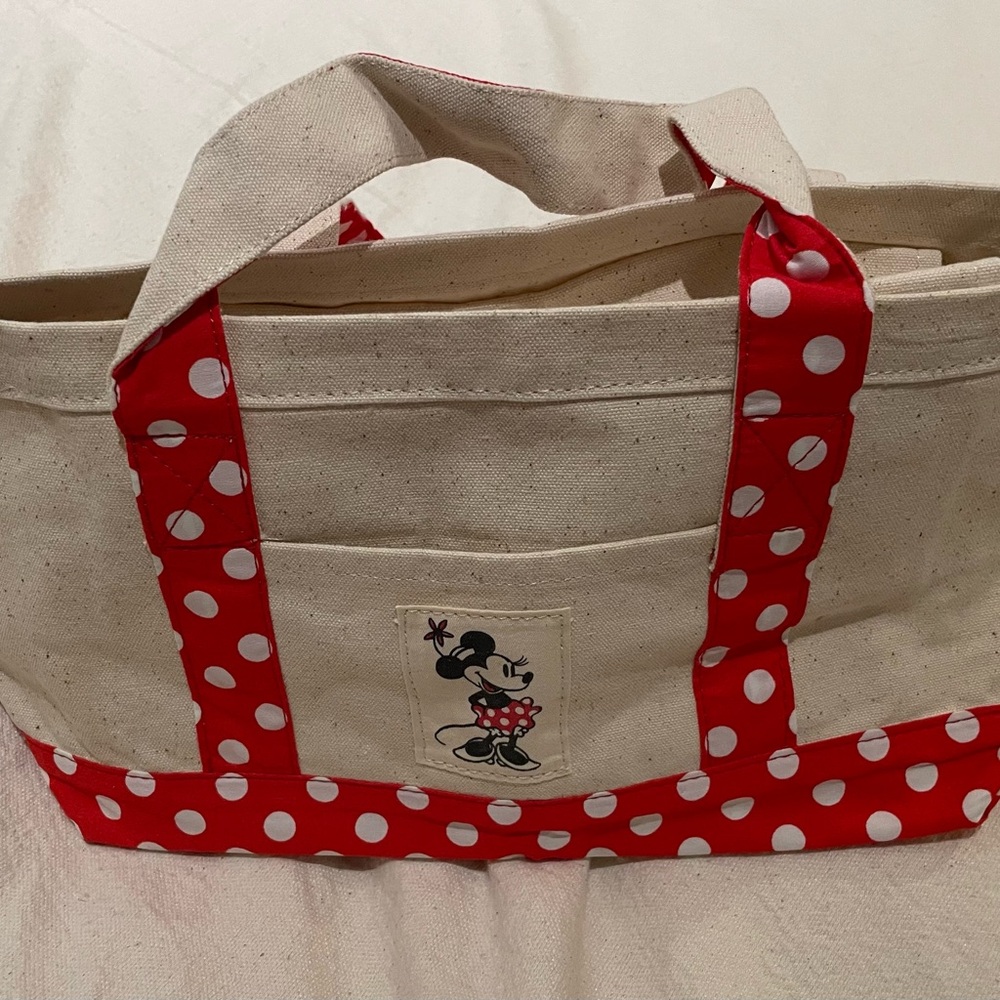 Disney Minnie Mouse Polka Dot Tote Bag - Red and Cream New from Japan